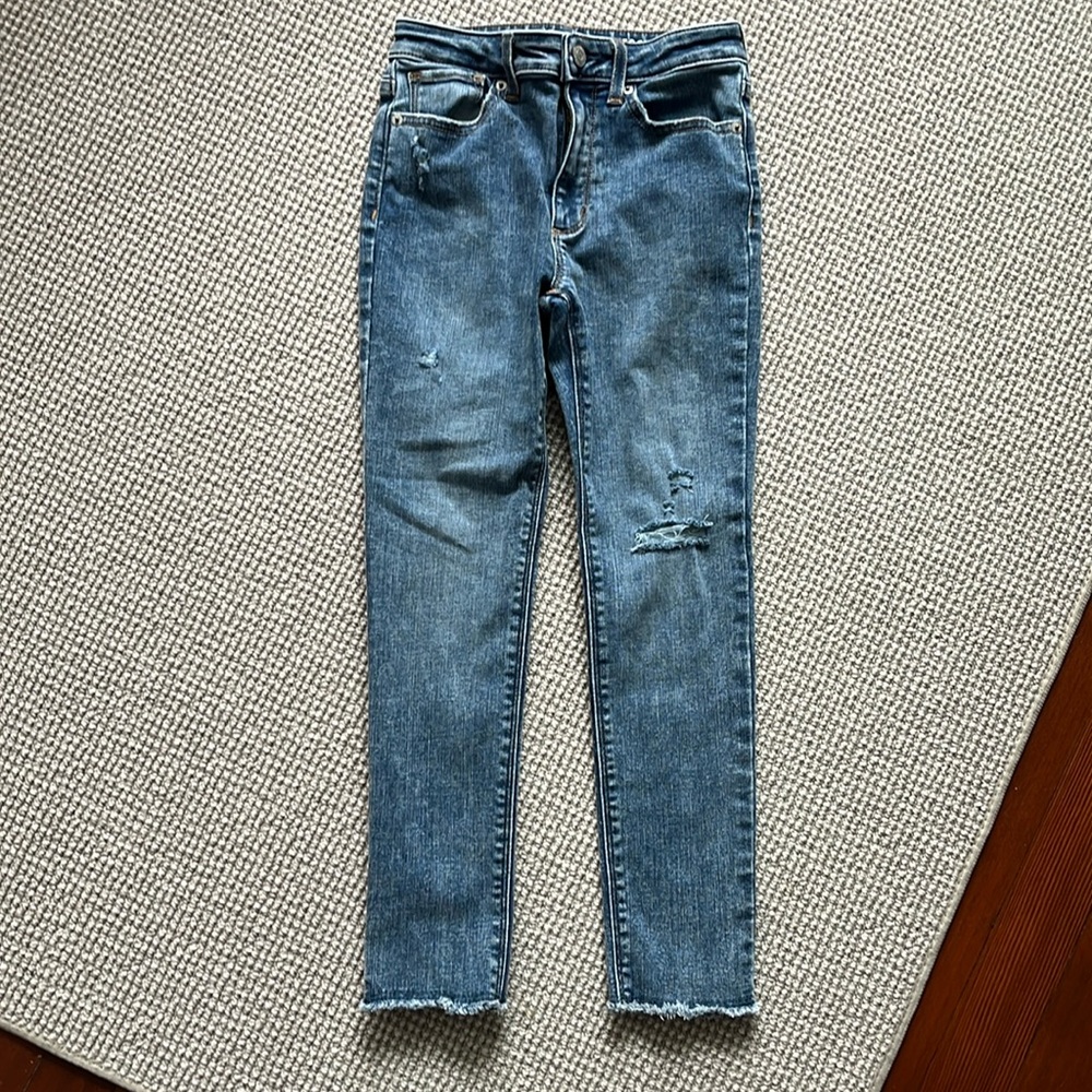 Girls High-Rise Distressed Ankle Jeggings with Washwell - Medium Wash (size 10)